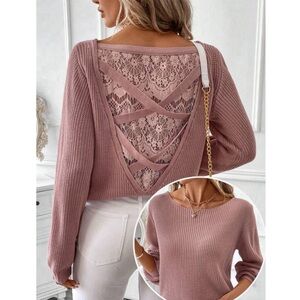 Elegant Round Neck Lace Back Sweater